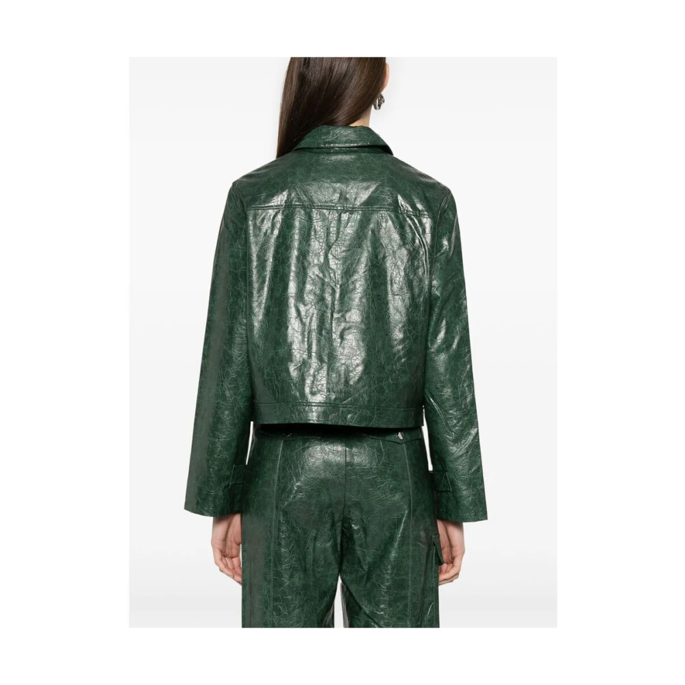 BAUM UND PFERDGARTEN Donkergroen leren bovenkleding met drukknoopsluiting Green Dames