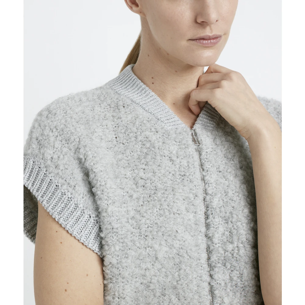 PESERICO Alpaca wol kasjmier zijde en Lurex bouclé ritssluiting vest Gray Dames