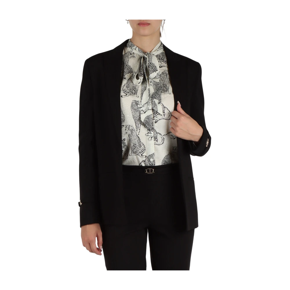 Twinset Logo Plaque Viscose Jacket Black Dames