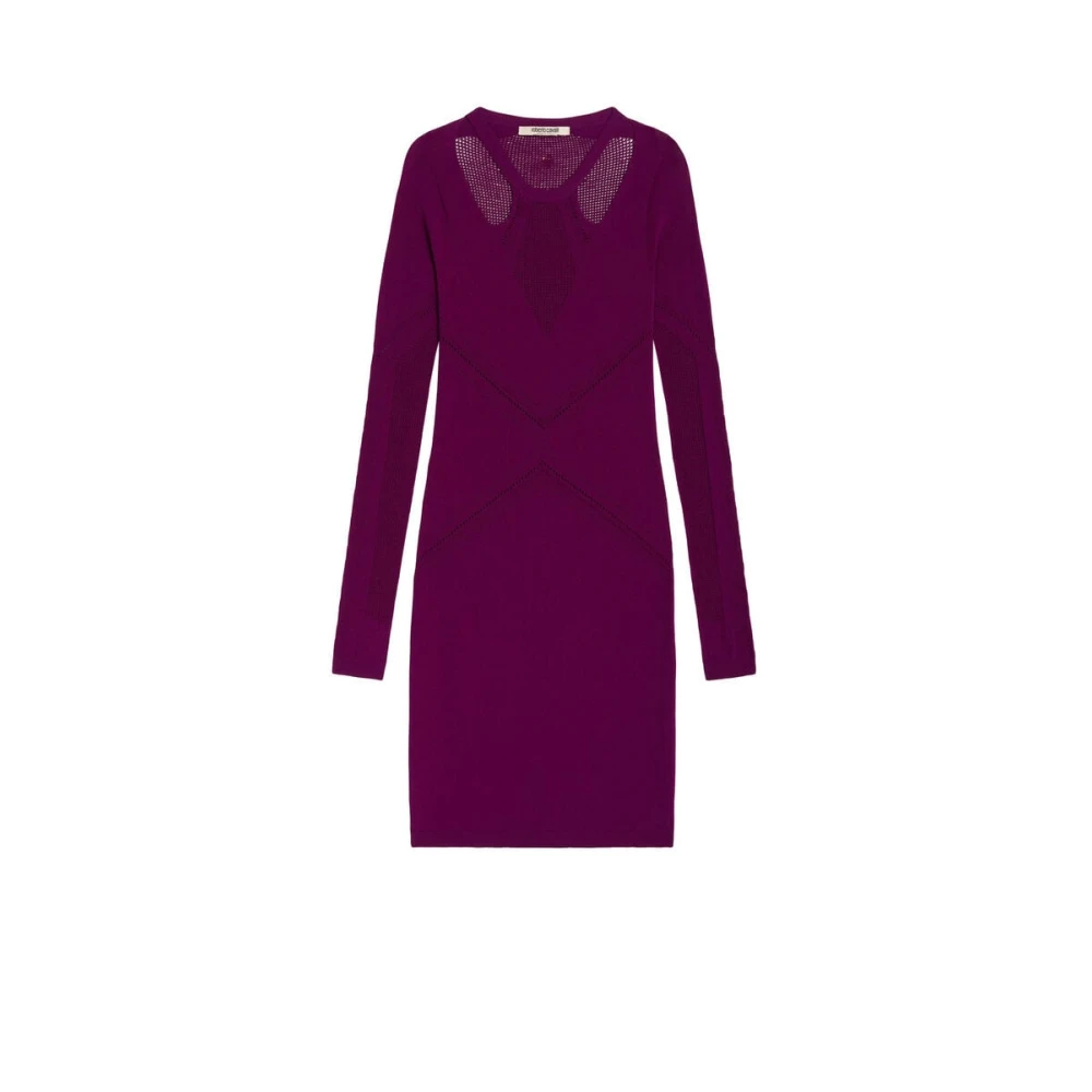 Roberto Cavalli Gehaakte Mini Jurk met Uitsnede Purple Dames