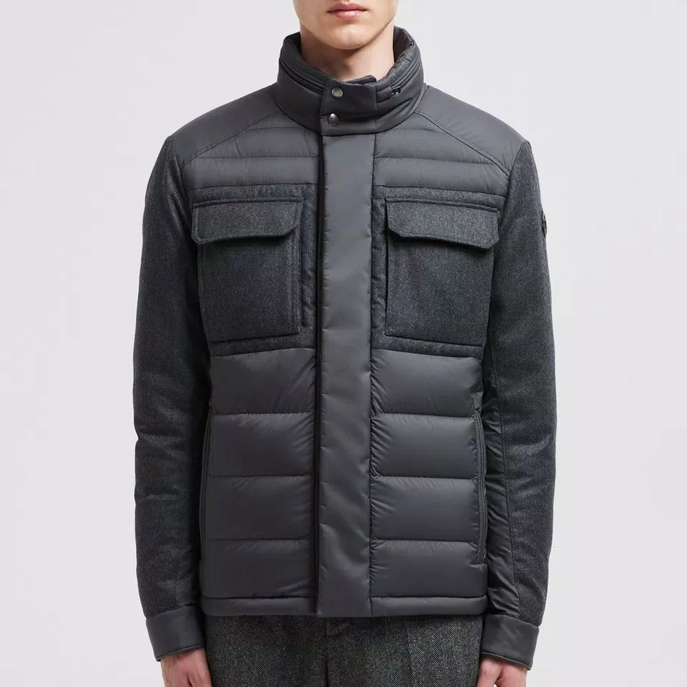 Moncler Korte donsjas met wollen details Gray Heren