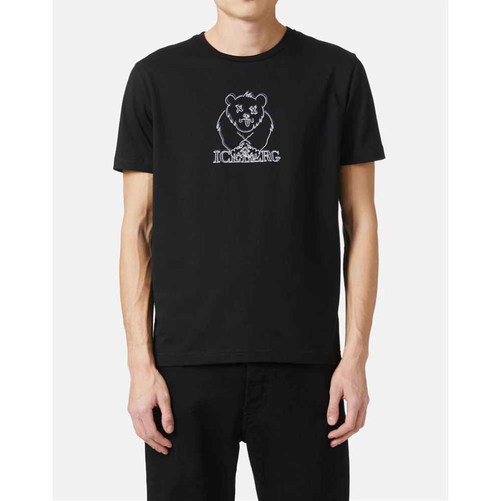 Iceberg T-shirt met bedrukte en geborduurde beer Black Heren