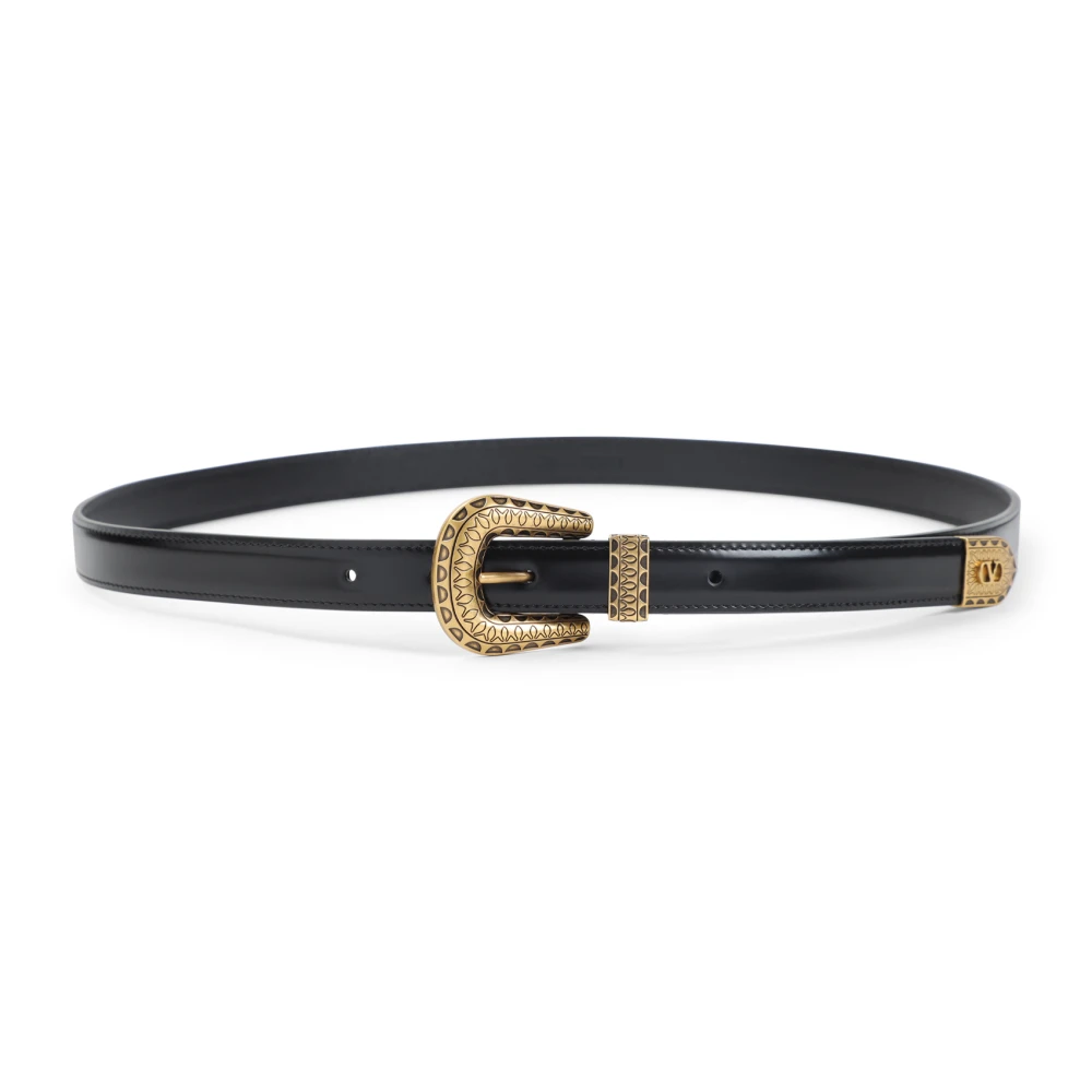 Valentino Garavani Men's Black Belts,, Leather Belt Classic Style Medium