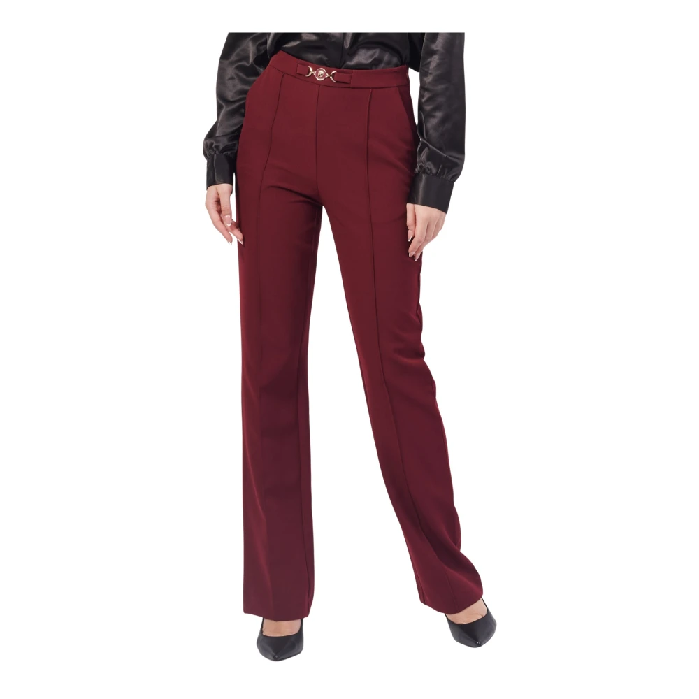 Fracomina Bordeaux Palazzo Broek Regular Fit Stretch Red Dames