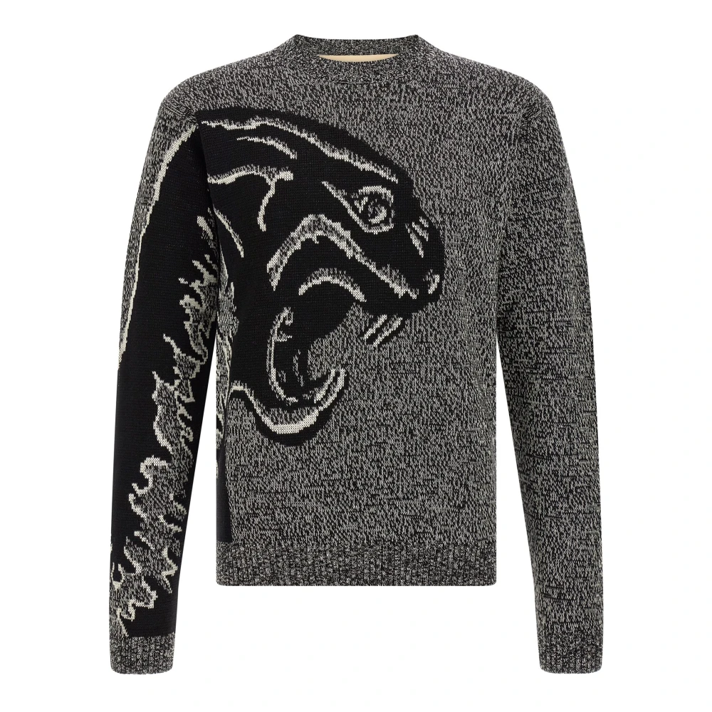 Valentino Garavani Multicolor Cotton And Mouliné Wool Jumper With Panther Jacquard - Male - Round-Neck Knitwear - L - Knitwear