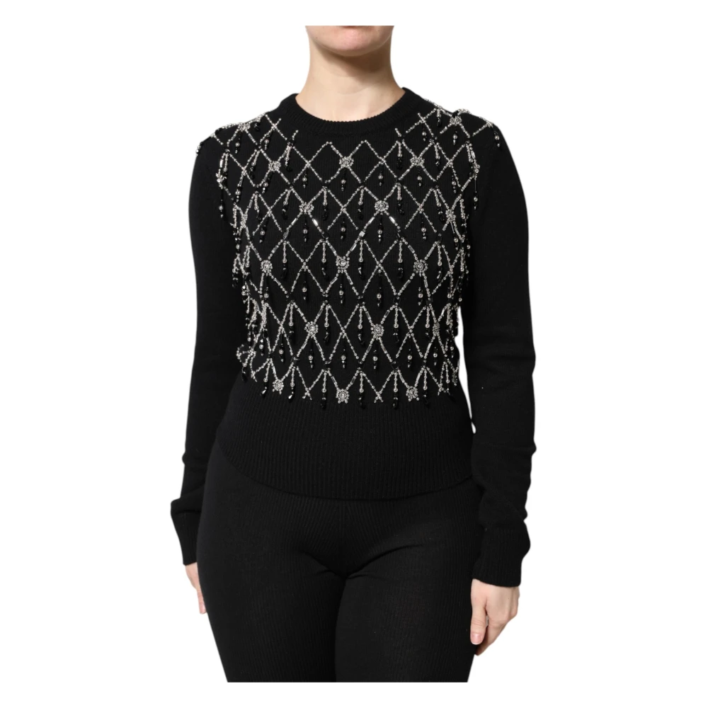 Dolce & Gabbana Women's Black Cashmere Knitwear, 2XS, Cashmere Crystal Embellished Top