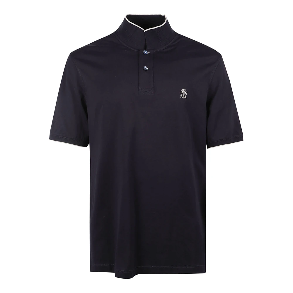BRUNELLO CUCINELLI Navy Blauw Polo Shirt met Geborduurd Logo Black Heren