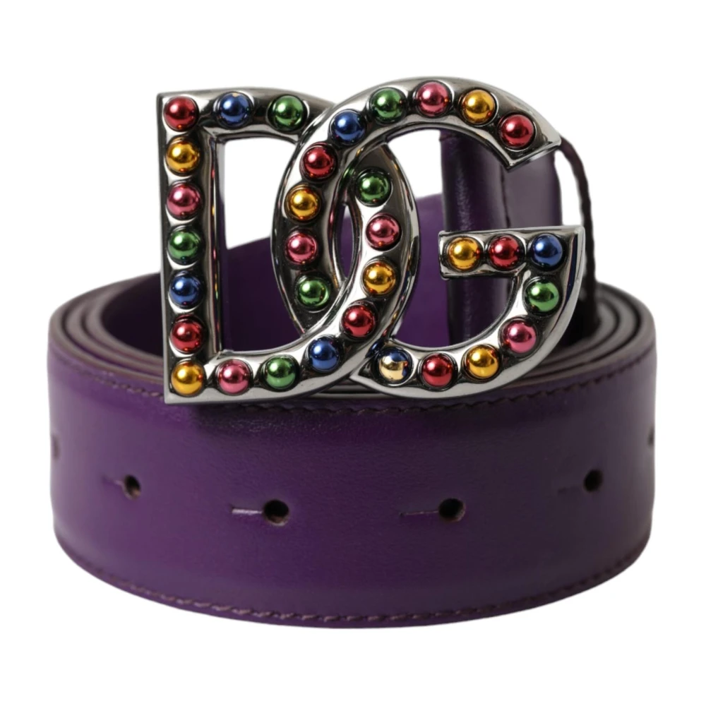 Dolce & Gabbana Women's Purple Belts,, Leather Logo Belt Medium