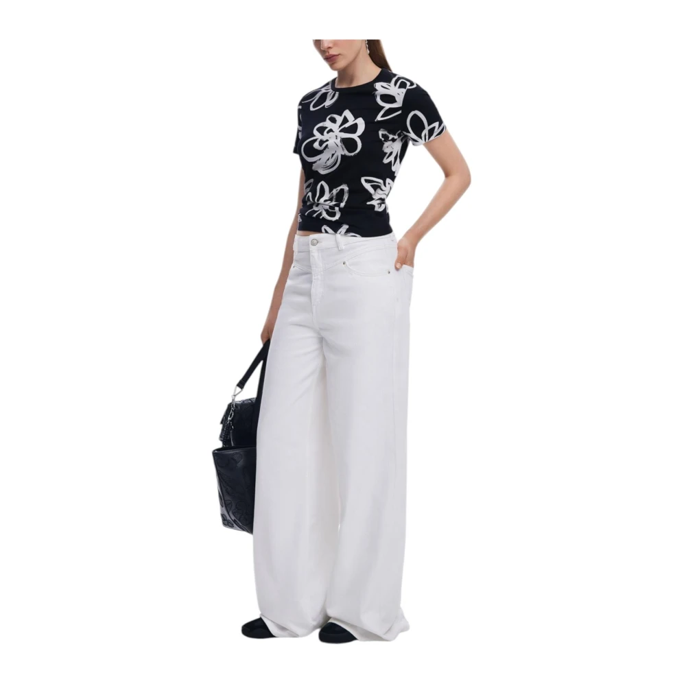 Desigual Bloemenprint Casual T-shirt Black Dames