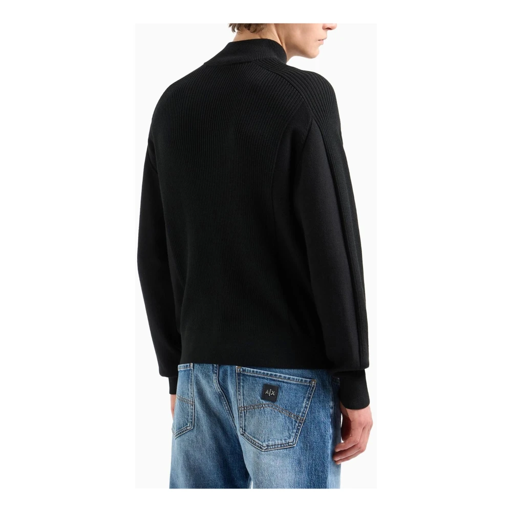 Armani Exchange Zwarte Rits Pullover Wollen Trui Black Heren