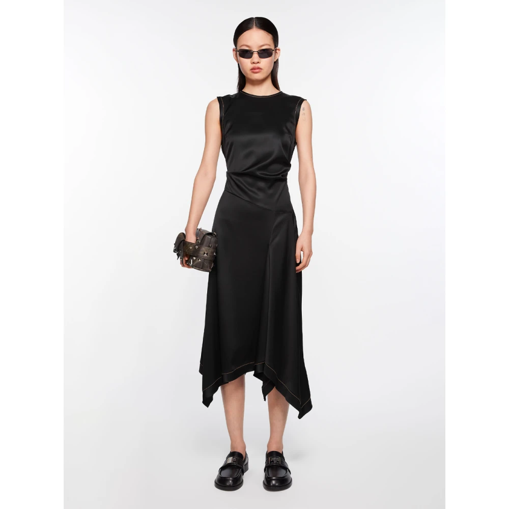 Acne Studios Zwarte Satijnen Mouwloze Jurk Black Dames