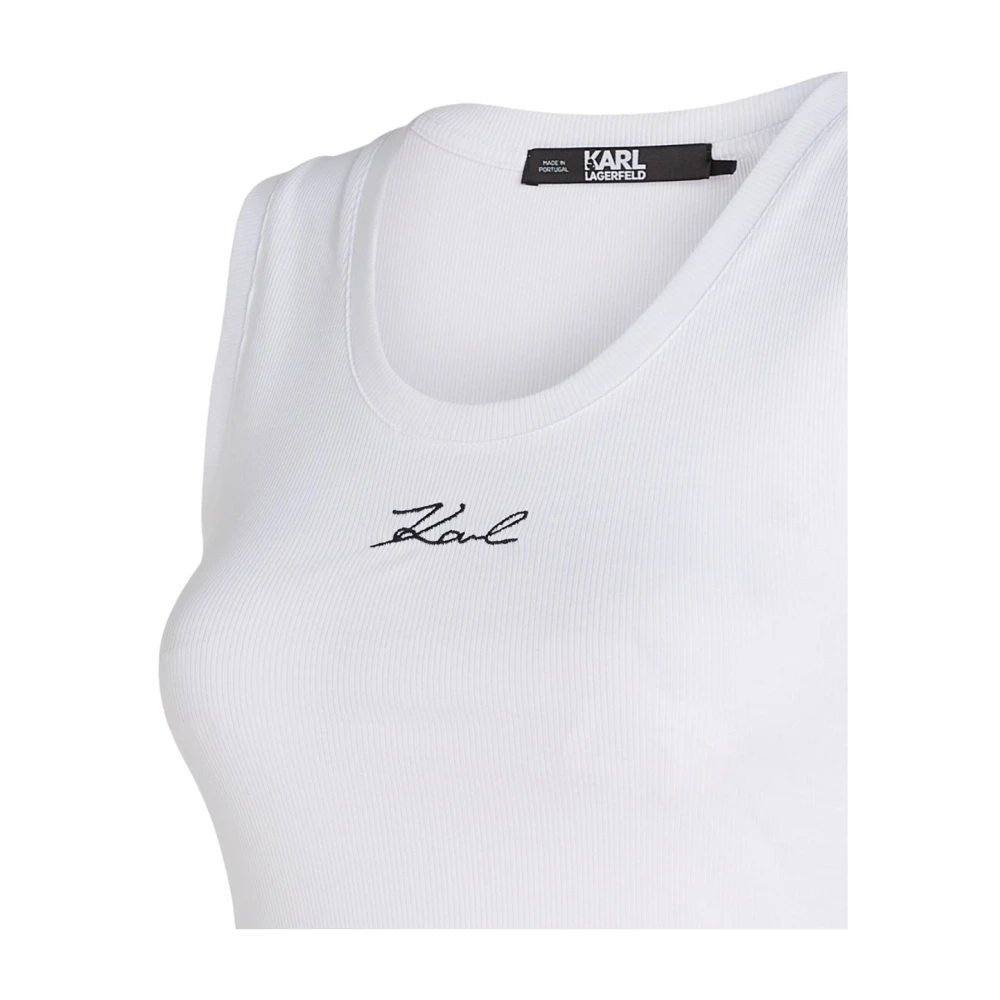 Karl Lagerfeld Logo Rib Tank Top Blanc White Dames