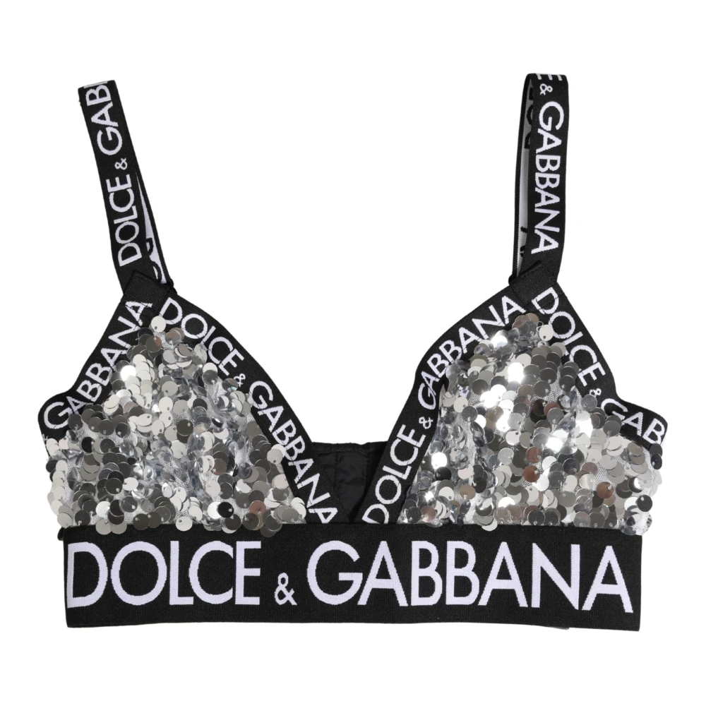Dolce & Gabbana Kvinno Grå Underkläder Dam, S, Nylon, Paljettprydd Triangel Bh Med Mjuka Kupor