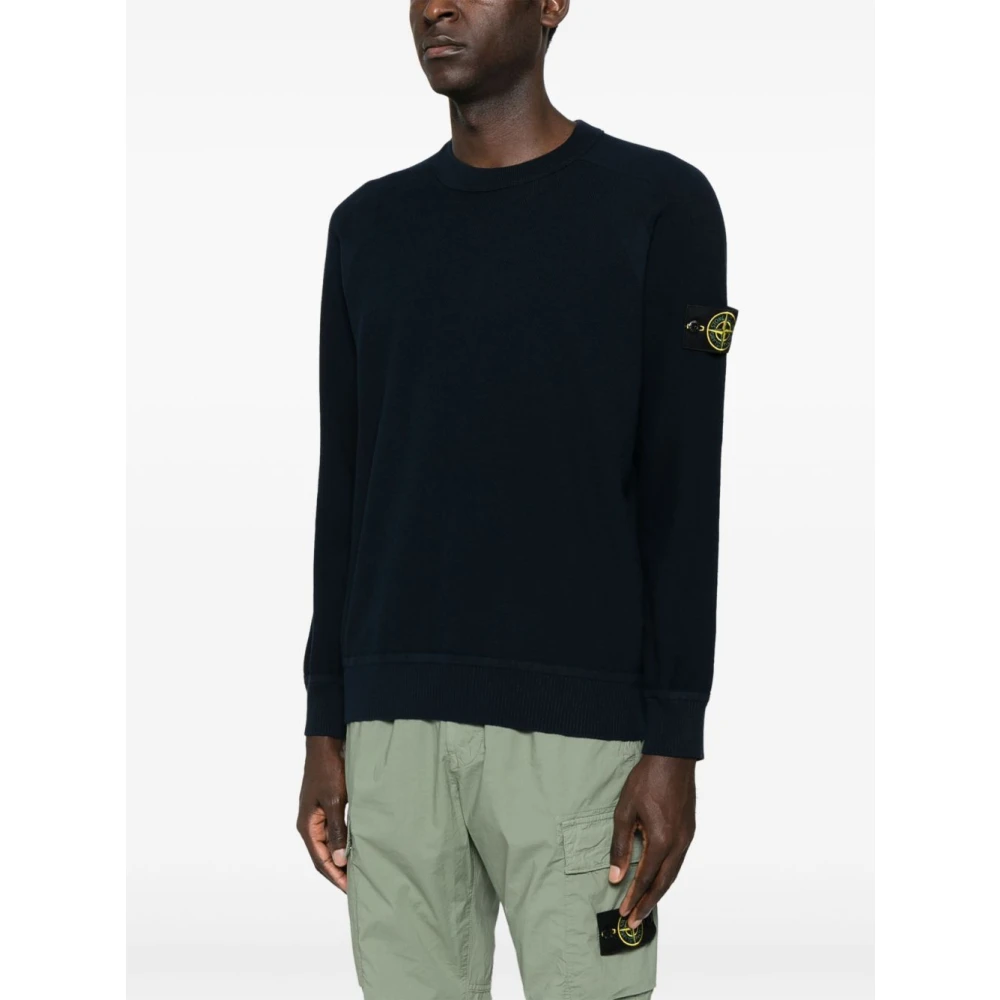 Stone Island Blauwe Crew Neck Sweater met Compass Badge Blue Heren