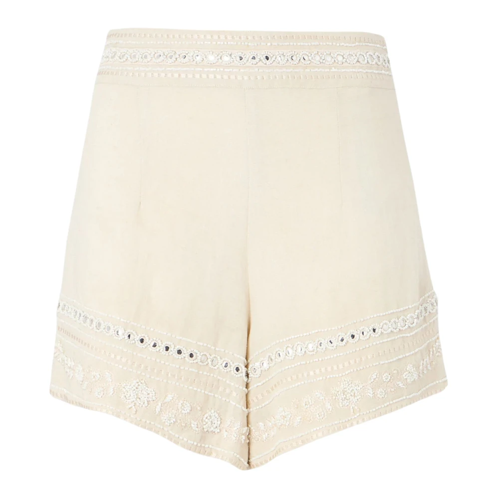 Twinset Women's Beige Casual Shorts, S, Embroidered Linen Shorts