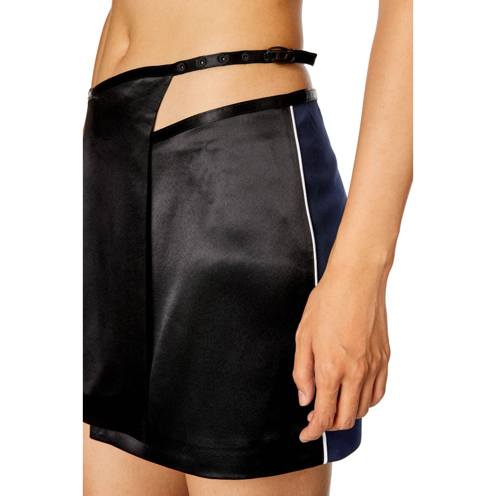 Diesel Short wrap skirt in satin and double knit Black Dames