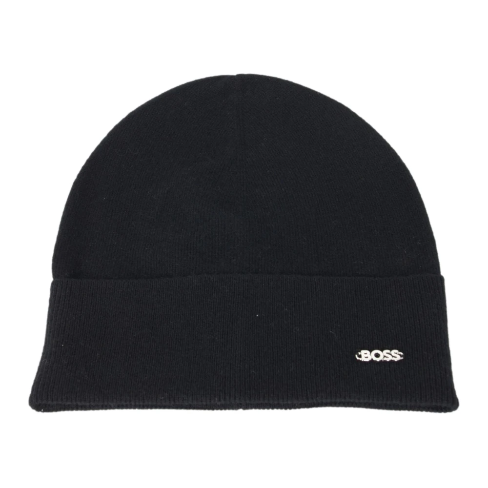 Hugo Boss Metalen Logo Wol Kasjmier Baret Black Dames