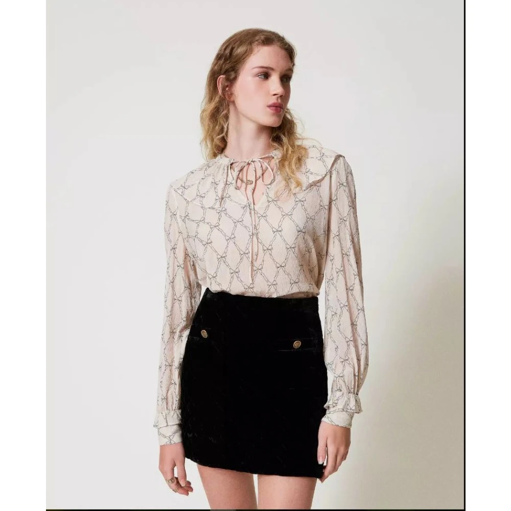 Twinset Diamantgestikte fluwelen minirok met logo-knopen Black Dames