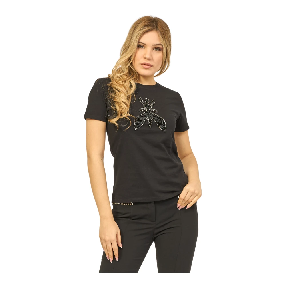 PATRIZIA PEPE Zwart Katoen Ronde Hals Logo T-shirt Black Dames