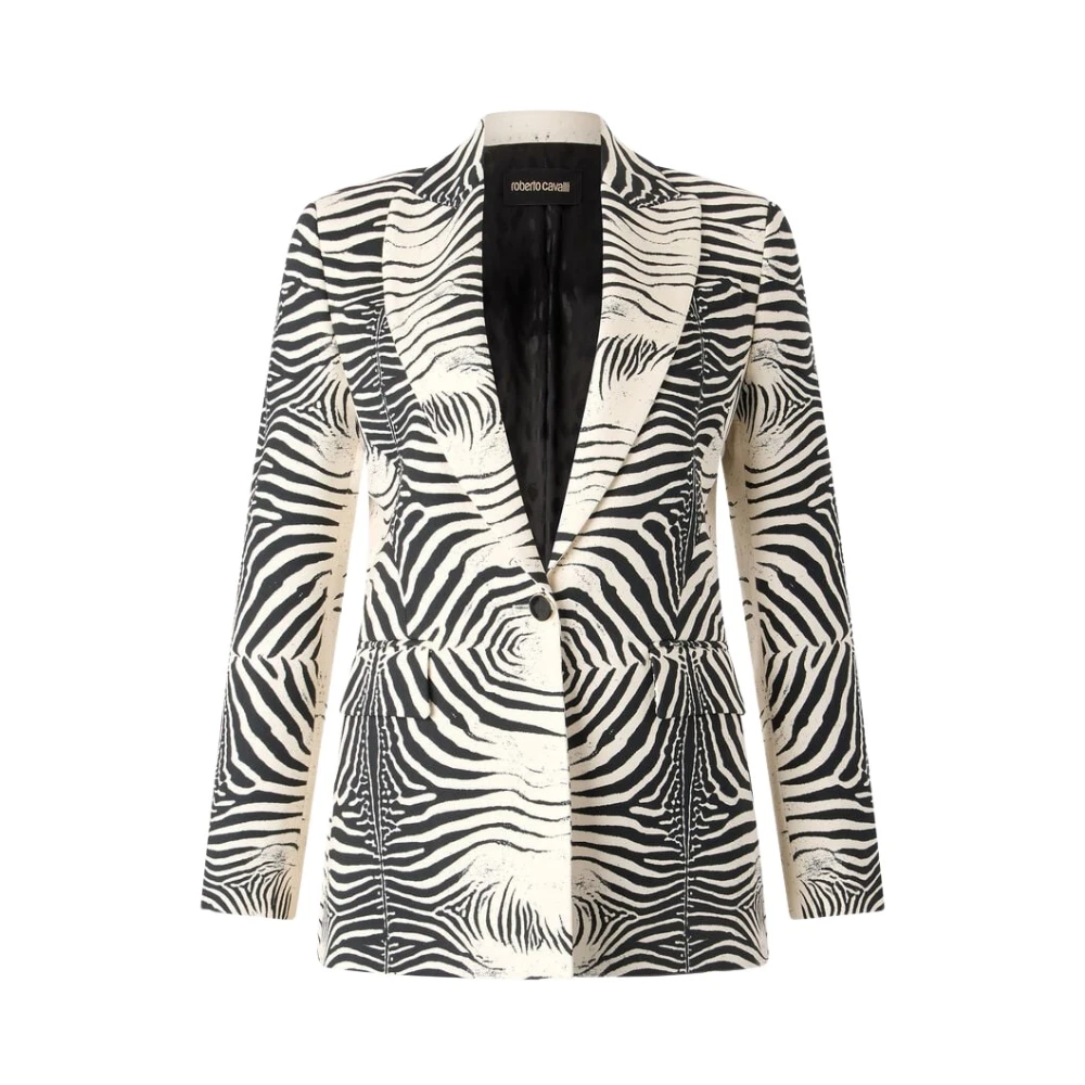 Roberto Cavalli Black Blazers, Female, Xs, Tigress Print Blazer With Jaguar Lining