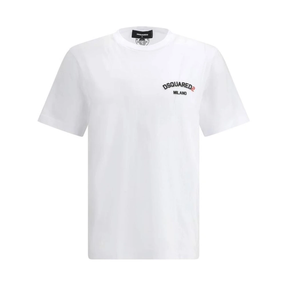 Dsquared2 Monogram Katoenen T-shirt met Geribbelde Hals White Heren