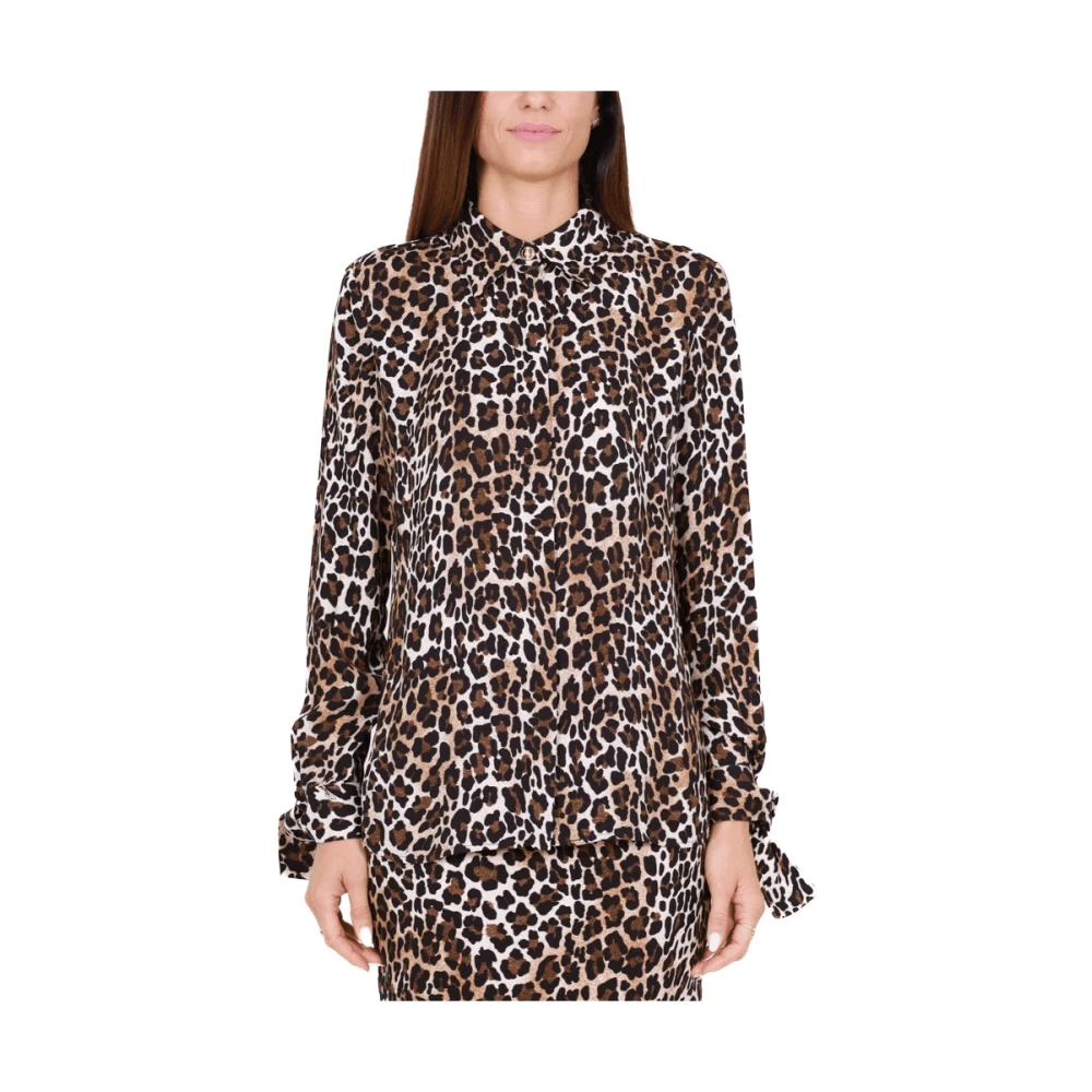 Elisabetta Franchi Dierenprint Georgette Lange Mouwen Shirt Zwart Multicolor Dames