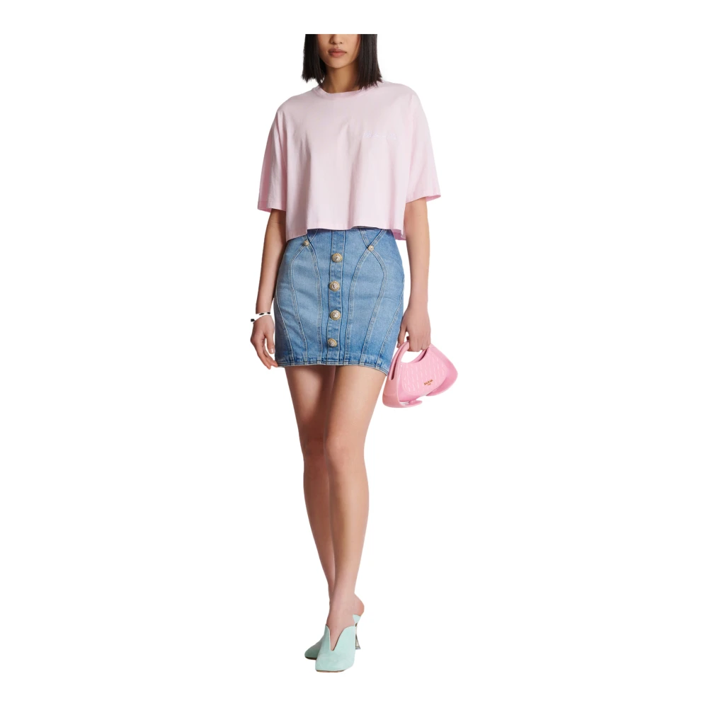 Balmain T-shirt met handtekeningborduurwerk Pink Dames