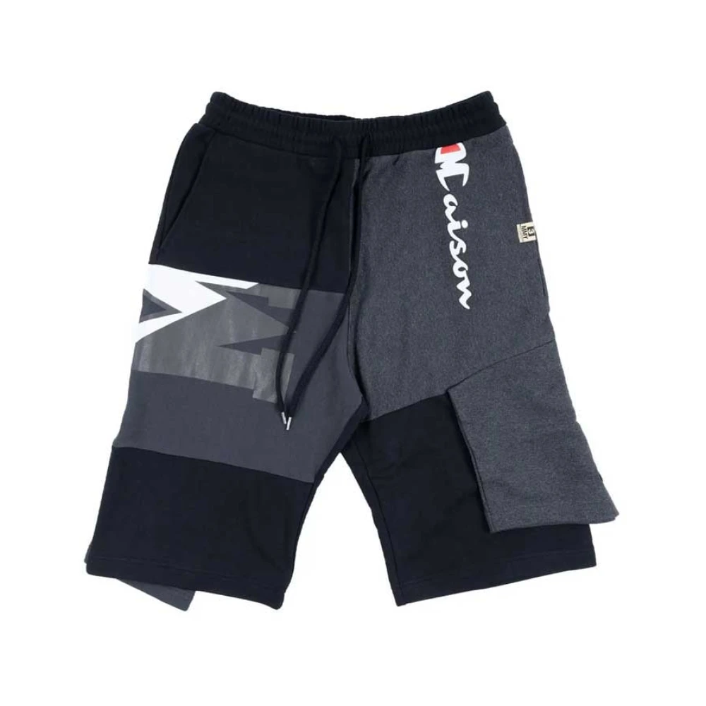 Mihara Yasuhiro Logo-Print Paneled Shorts Zwart Multicolor Heren