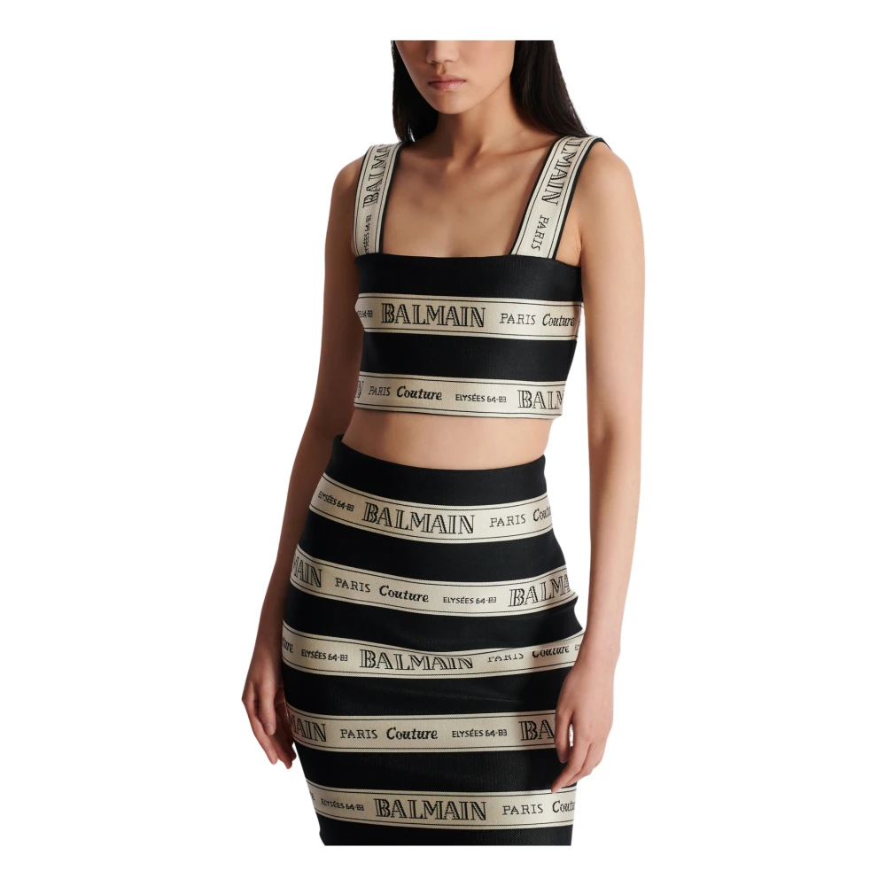 Balmain lint jacquard crop top Black Dames