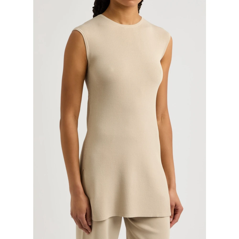 Max Mara Verlengde Top met Zijdelingse Splitjes Beige Dames