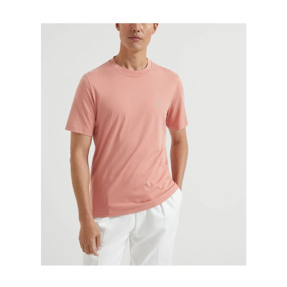BRUNELLO CUCINELLI Bedrukte Crew Neck T-Shirts Pink Heren