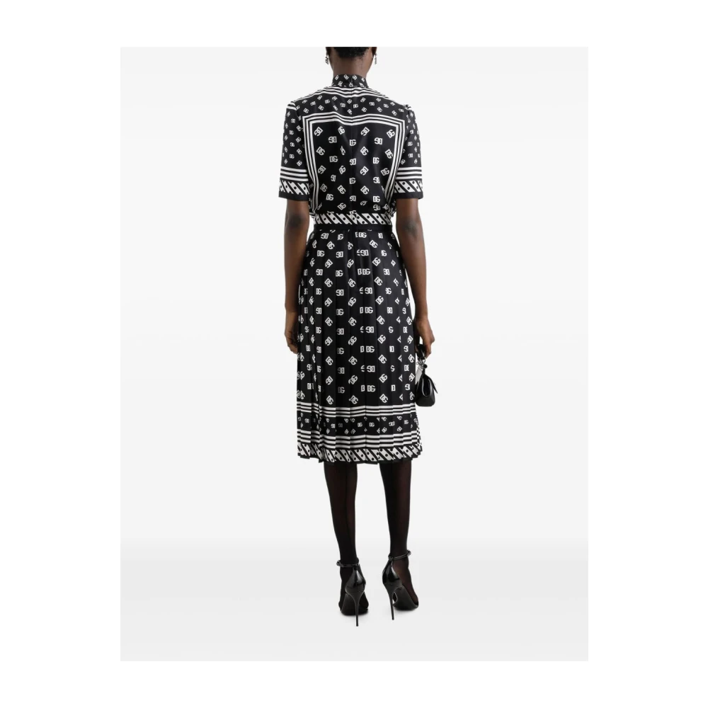 Dolce & Gabbana Korte mouwen overhemd met logo's en strik Black Dames