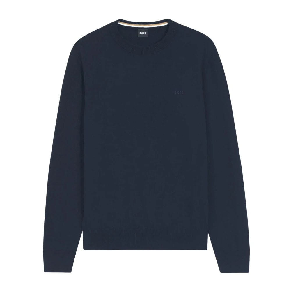 Hugo Men's Blue Round-Neck Knitwear, L, Upacas-L Cotton Crewneck Jumper