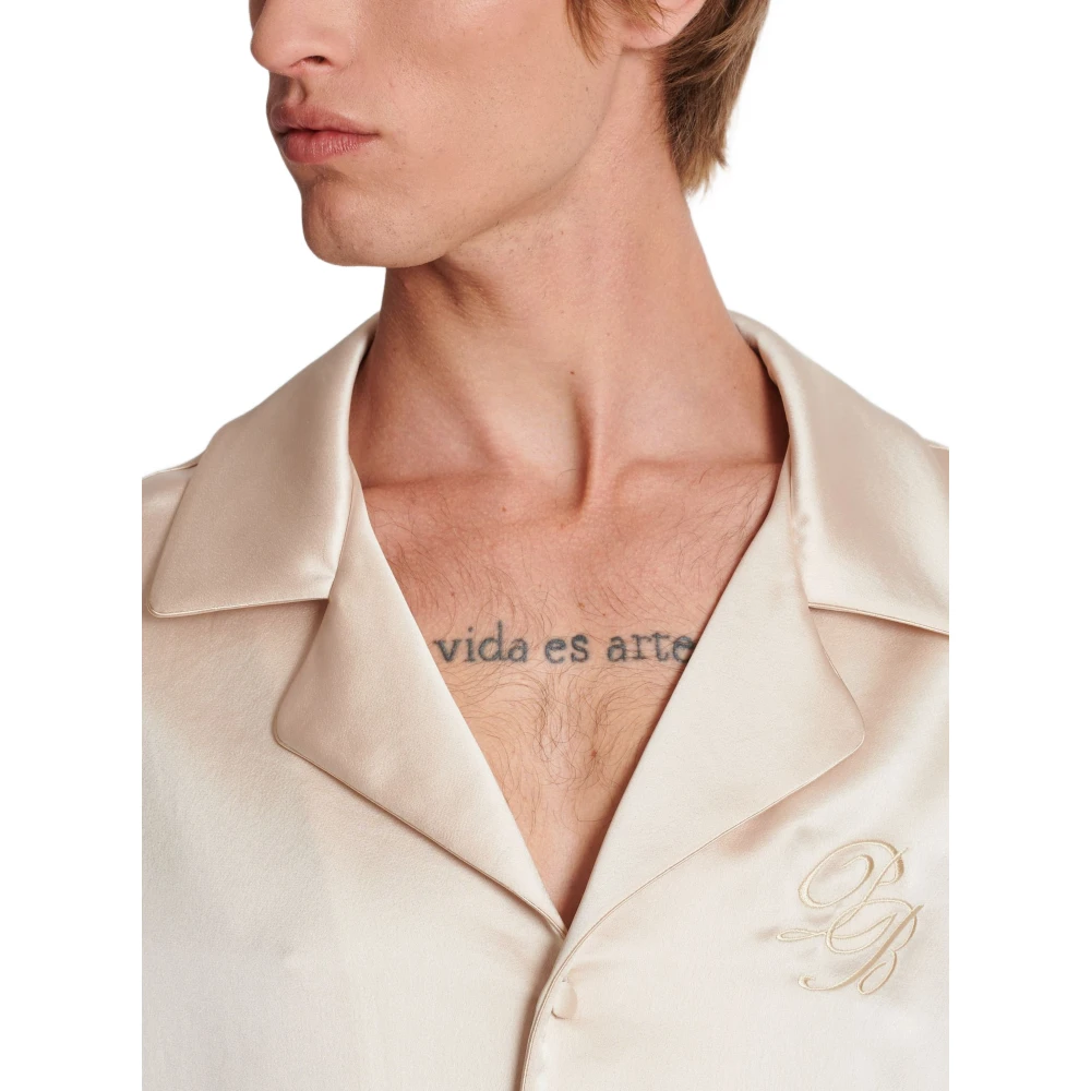 Balmain Geborduurde PB Logo Pyjama Shirt Beige Heren
