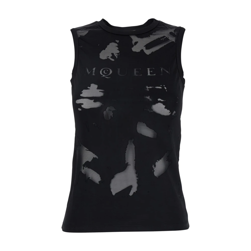 alexander mcqueen Zwarte Logo Mouwloze Crewneck Top Black Dames