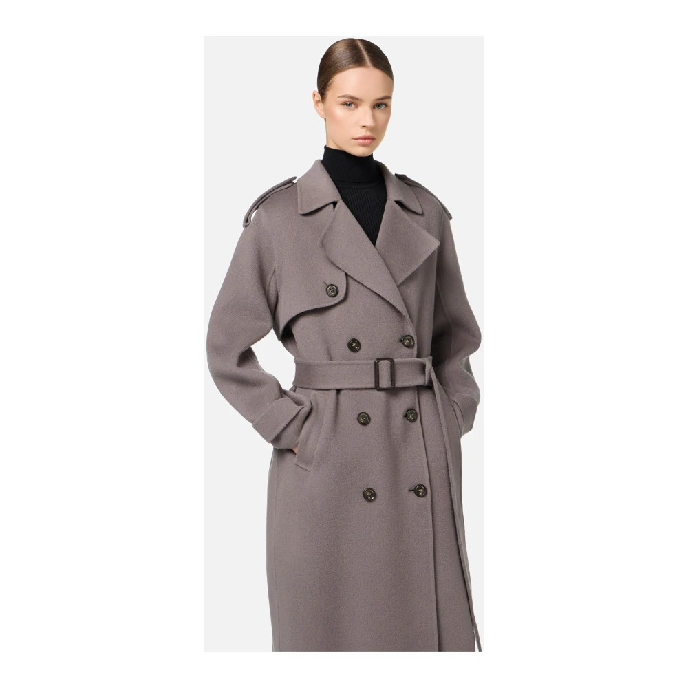 Elisabetta Franchi Wollen Trenchcoat Gray Dames
