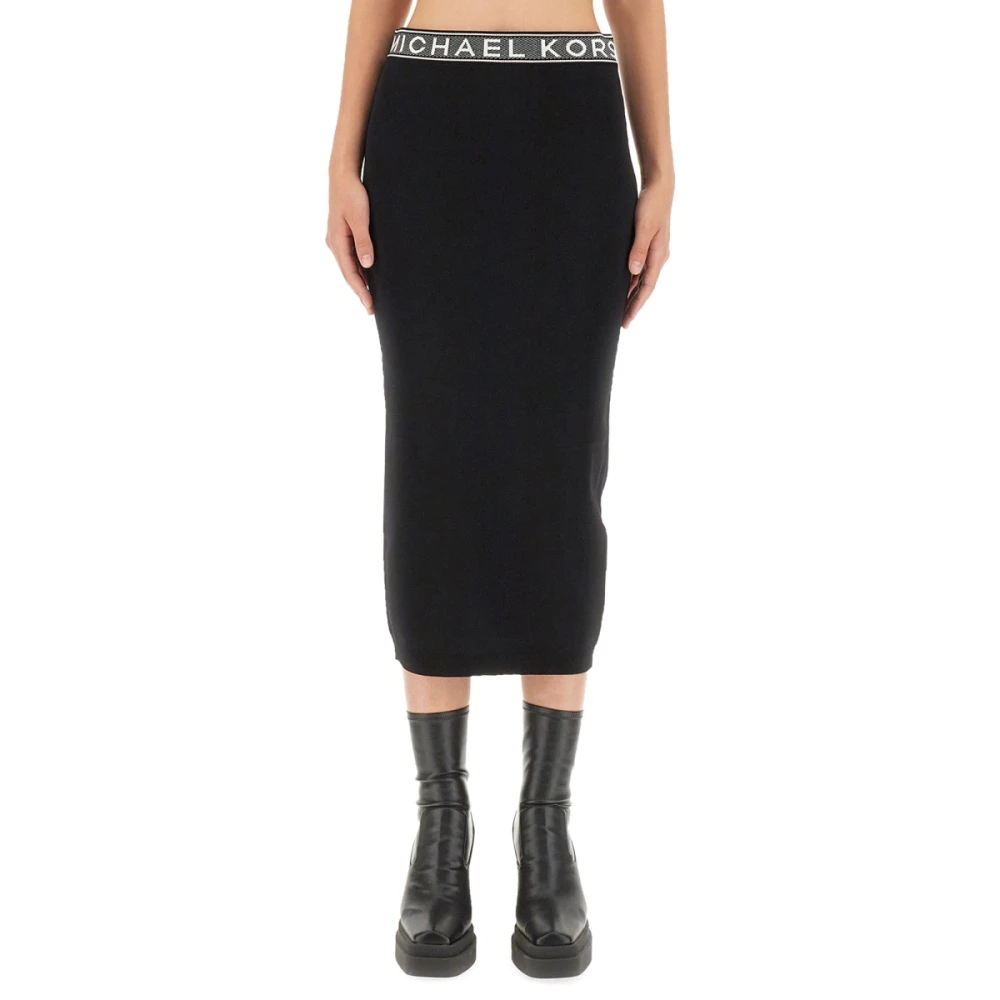 Michael Kors Slim Fit Midi Rok voor Vrouwen Black Dames