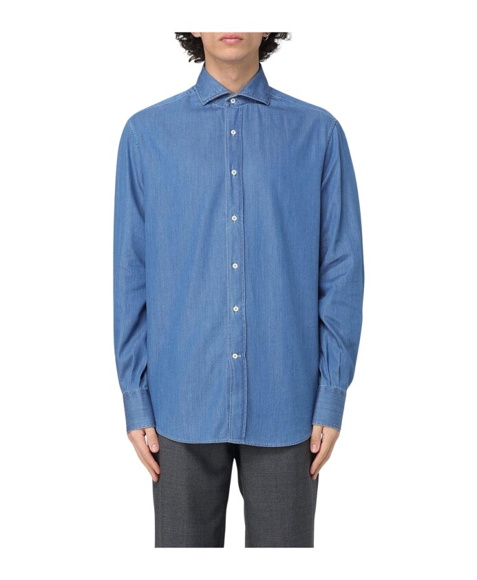 chemise-bleue-ajustee-a-boutons