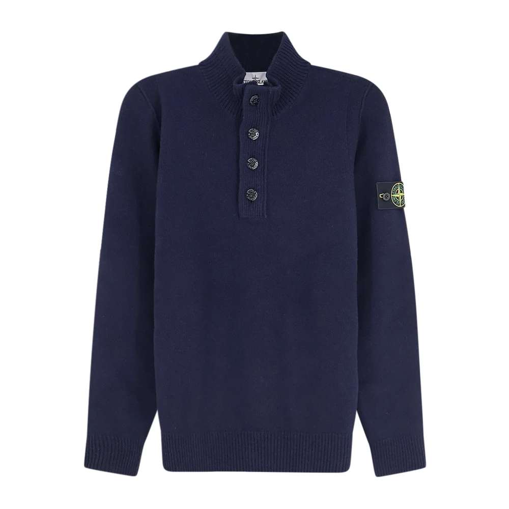 Stone Island Stand Collar Button-Neck Knit - Male - Turtlenecks - Blue - Xl - Knitwear