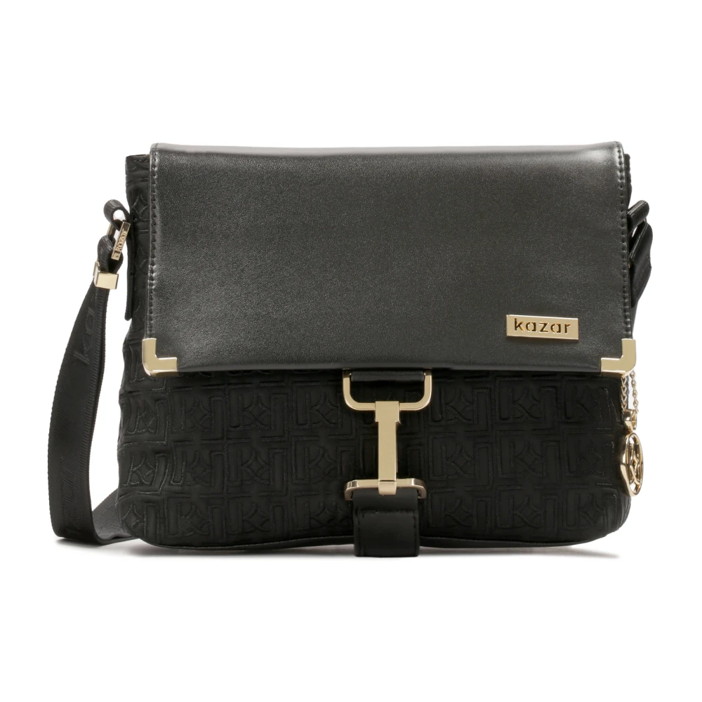 Kazar Zwarte messengertas met geborduurd patroon Black Dames