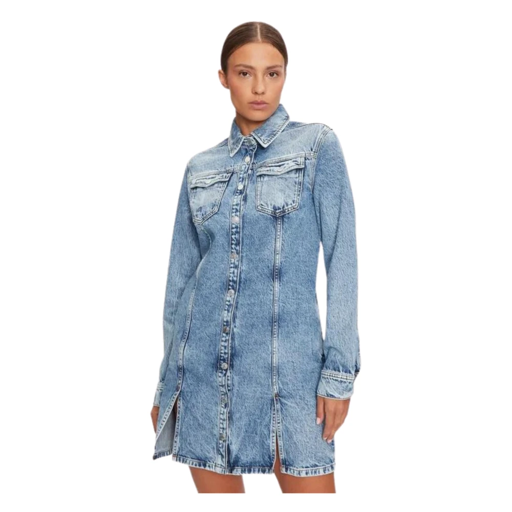 Tommy Hilfiger Denim Knoopsluiting Jurk met Lange Mouwen Blue Dames