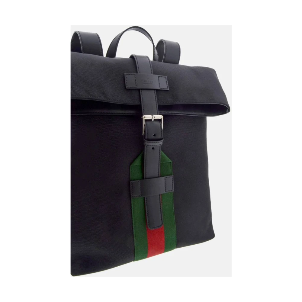 Gucci Zwarte Tribanda Rugzak met Leren Banden Black Unisex