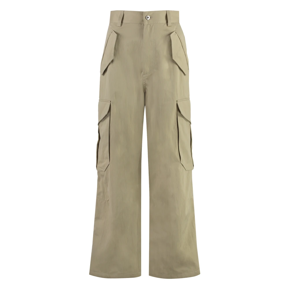 Bottega Veneta Women's Beige Wide Trousers, 2XS, Cotton Cargo Trousers