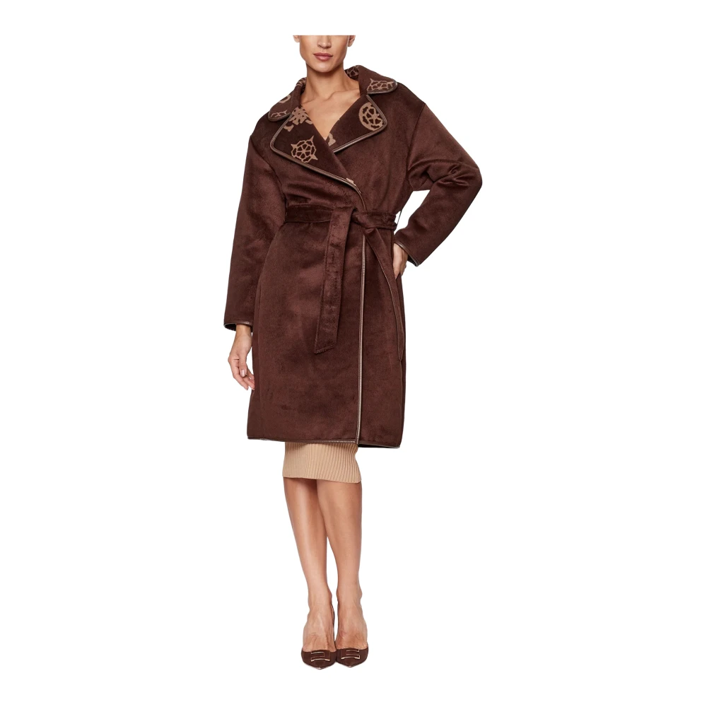 Guess Ludovica Logo Wrap Coat Brown Dames