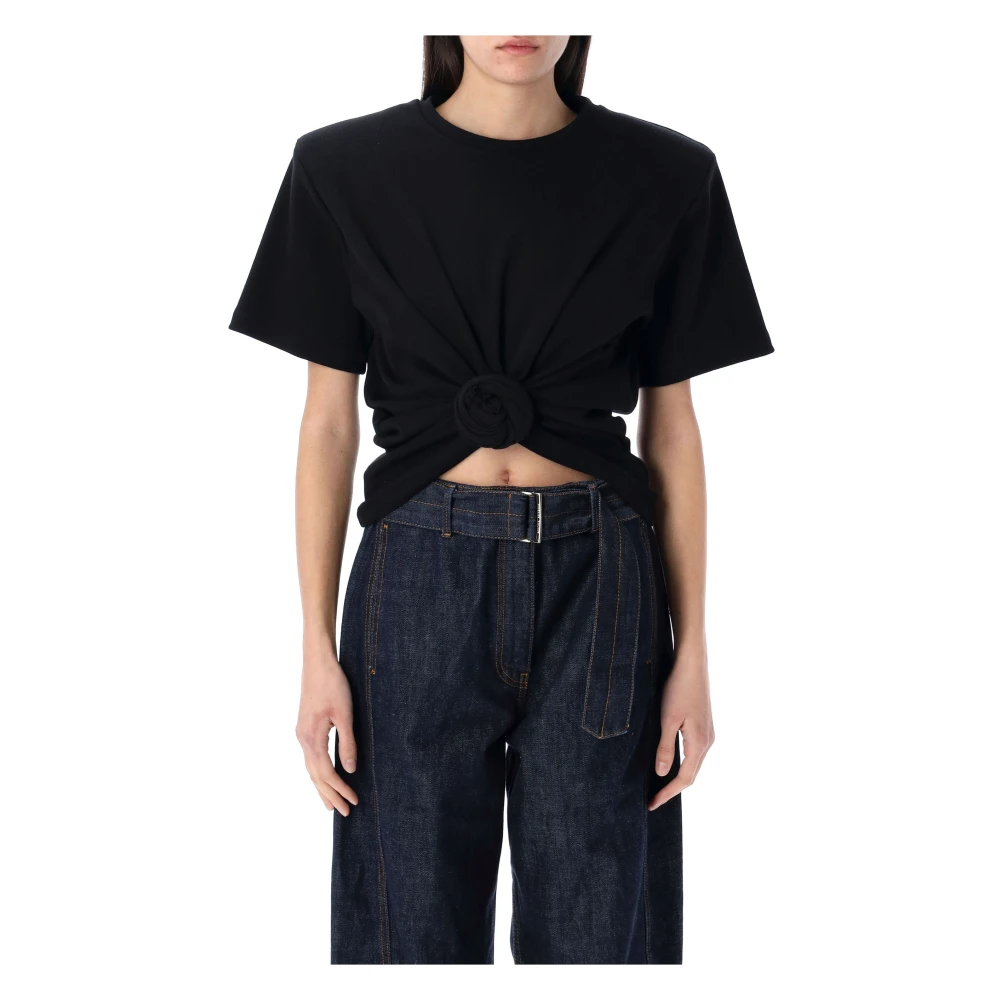 Magda Butrym Zwart Geknoopt T-shirt met Schouderkussens Black Dames