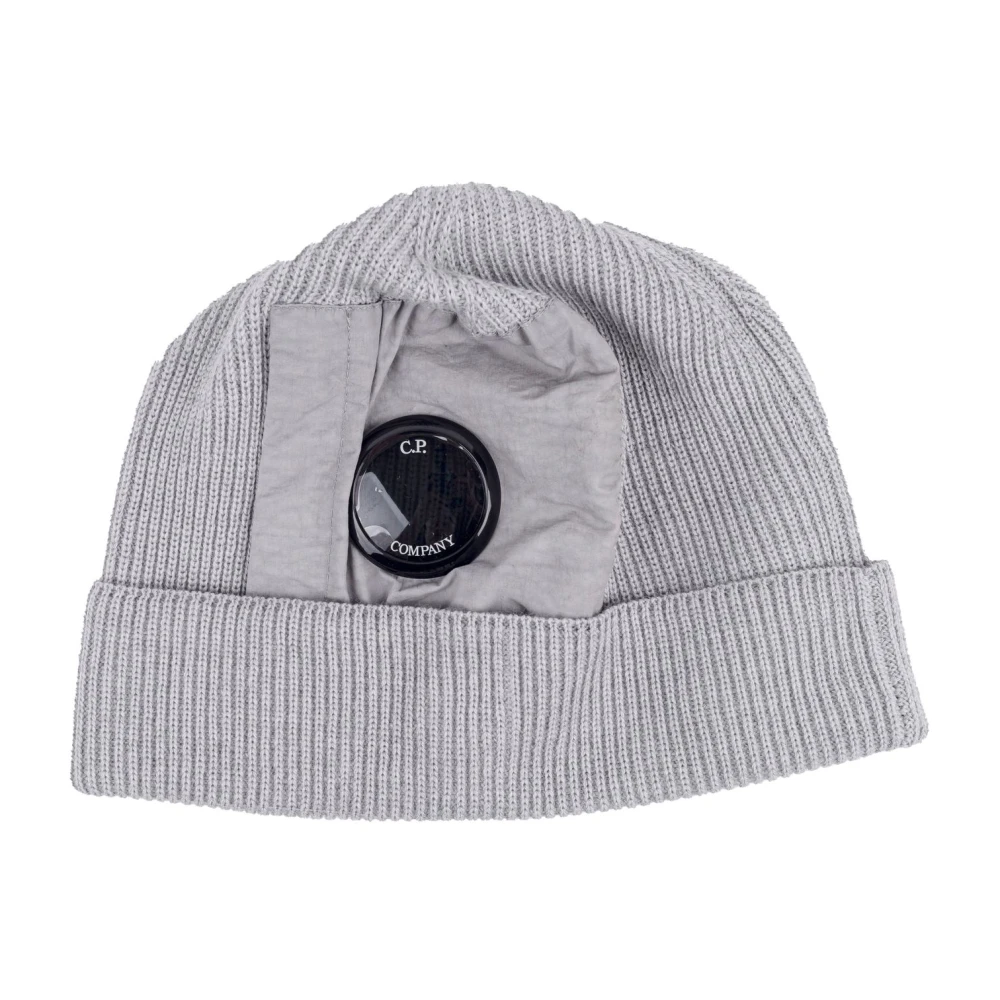 C.P. Company Mannen wol en katoen muts met lens detail Gray Heren