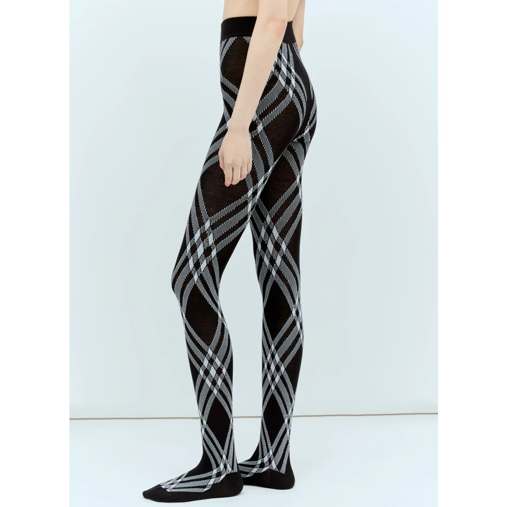 Burberry Check Wool Blend Tights Black Dames