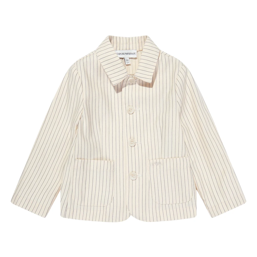 Emporio Armani Men's Beige Striped Linen Jacket For Baby Boys