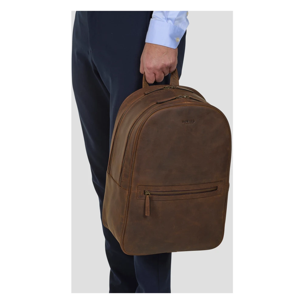 Howard London Bruine leren rugzak met buitenvak Brown Heren