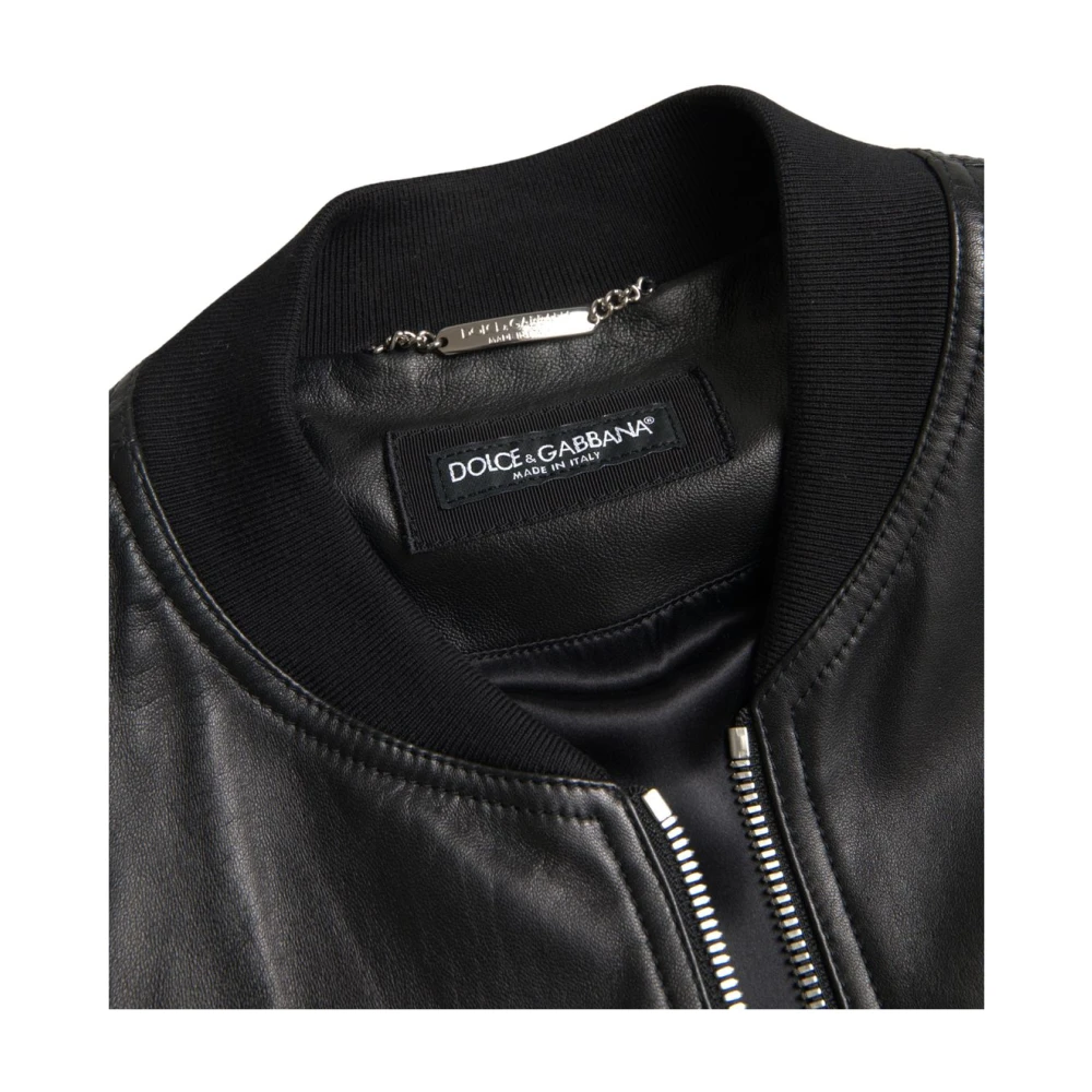 Dolce & Gabbana Elegante zwarte leren bomberjack Black Heren